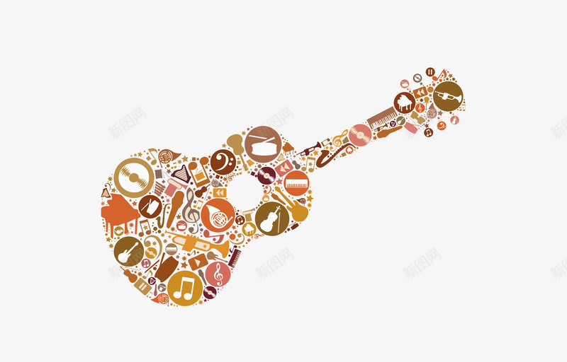 棕色吉他png免抠素材_88icon https://88icon.com 乐器 云朵 创意 吉他 手绘 手表 拼接 棕色 音符