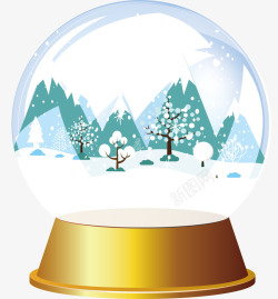 暖冬水晶球美丽冬天雪景水晶球高清图片