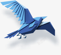 手绘蓝色折纸小鸟素材