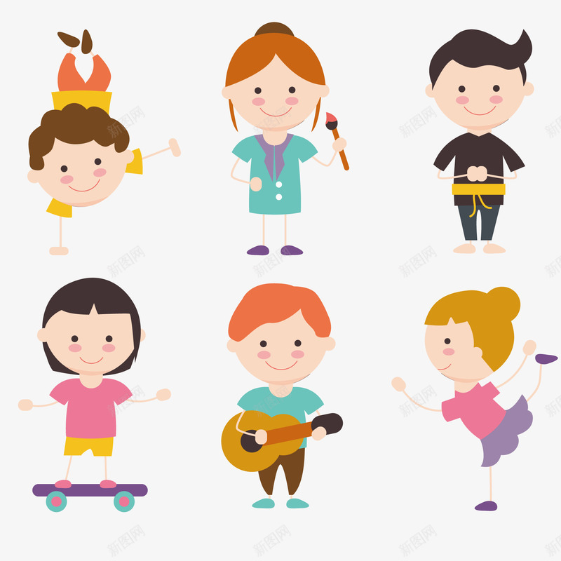 卡通做事的儿童png免抠素材_88icon https://88icon.com 儿童 吉他 滑板 表演