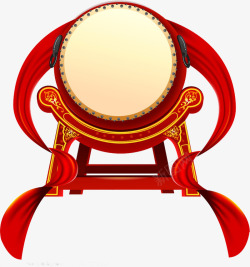 手绘中国风红色丝带和鼓素材