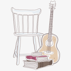 书本吉他和椅子简图素材