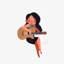 弹吉他的美女素材
