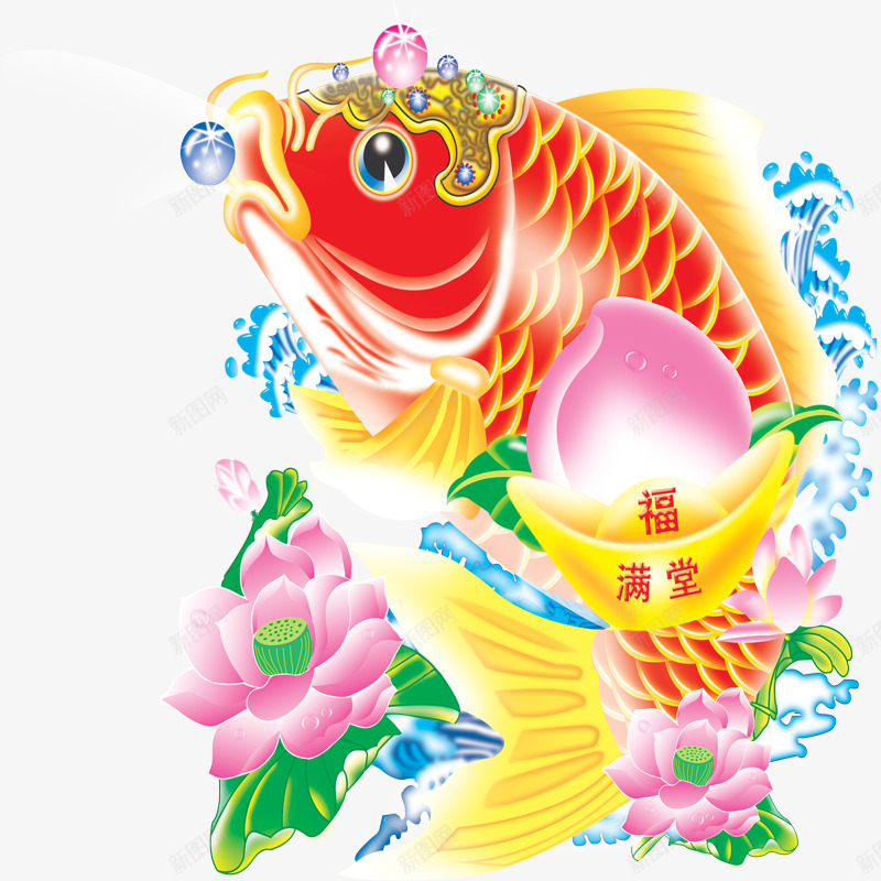 新年国画png免抠素材_88icon https://88icon.com 元宝 喜庆 年年有余 年画 桃子 莲花 鱼