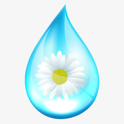 创意蓝色水滴里的菊花矢量图素材