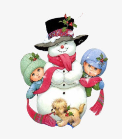 圣诞卡通雪人儿童打雪仗素材
