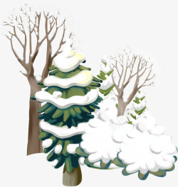 手绘冬季植物雪花树枝素材