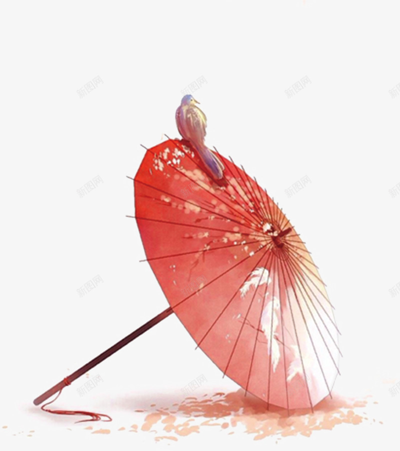 红色中国风清新纸伞png免抠素材_88icon https://88icon.com 中国风纸伞 伞具 小鸟 美丽雨伞 花枝雨伞 装饰图案