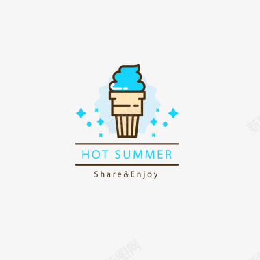 蓝色卡通冰淇淋标识矢量图图标图标