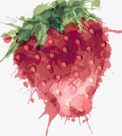 手绘喷墨红色的草莓素材