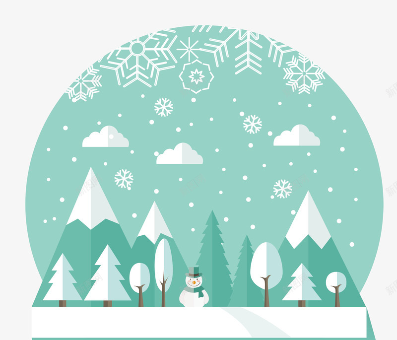 下雪天简图png免抠素材_88icon https://88icon.com 下雪 小树 绿色的 美丽的 背景 雪人 雪花 风景