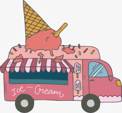 冰激凌快餐车草莓冰激凌餐车矢量图高清图片
