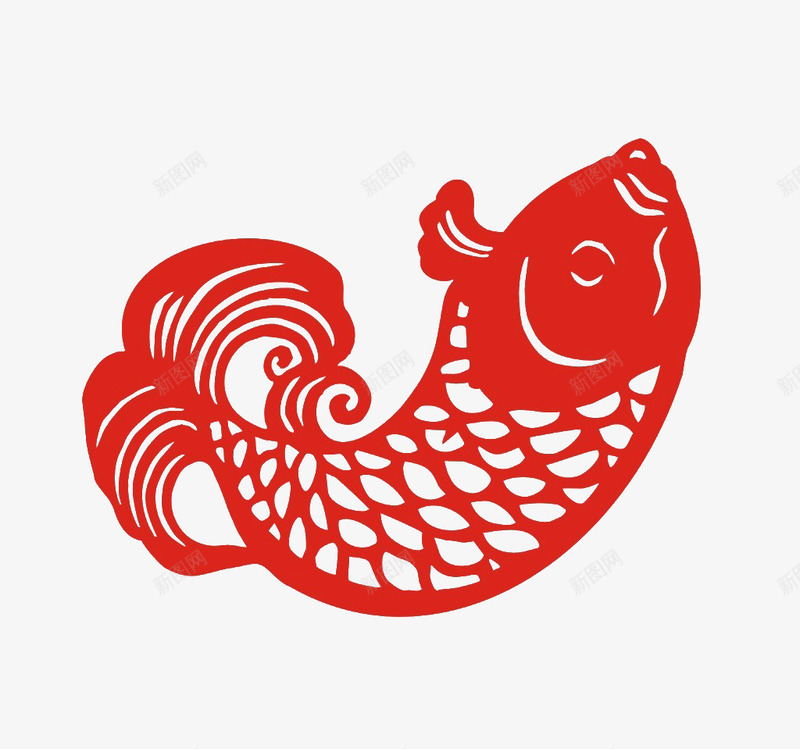 鱼剪纸png免抠素材_88icon https://88icon.com 中国风 传统文化 剪纸 民间艺术 红色 鱼