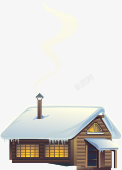 下雪的房顶木质房屋冒烟矢量图高清图片