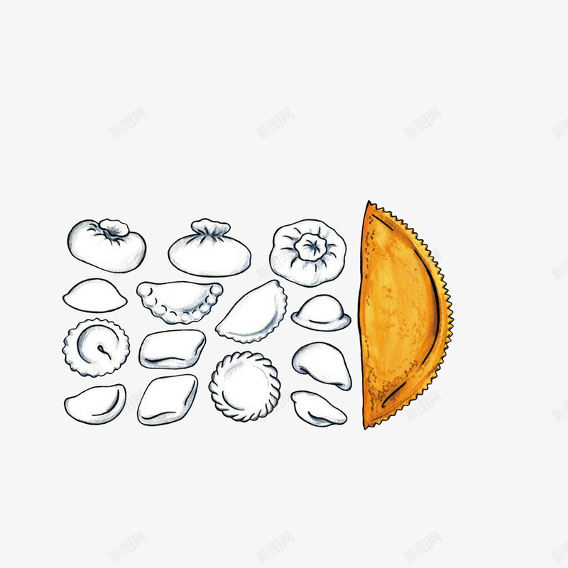 饺子包好的各种形状psd免抠素材_88icon https://88icon.com 包饺子插画 简笔手绘 饺子包好的各种形状