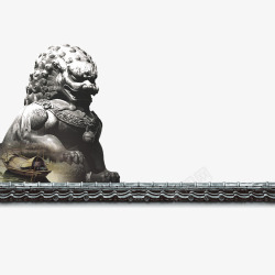 石狮子银色墙顶中国风素材