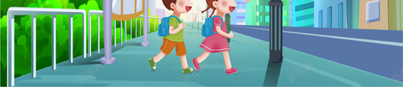 卡通手绘中小学安全教育插画png免抠素材_88icon https://88icon.com 中小学安全教育日 创意 卡通手绘 城市 插画 海报 街道