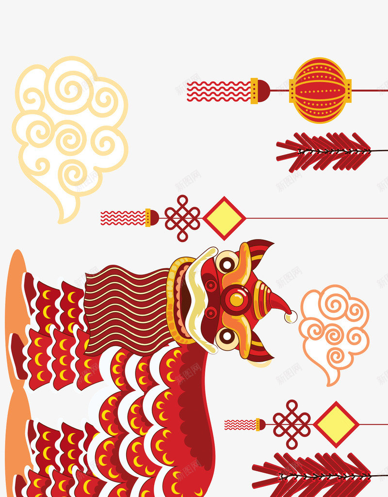 舞狮和祥云手绘图png免抠素材_88icon https://88icon.com 云朵 喜庆 挂饰 新年 灯笼 祥云 简图 舞狮表演