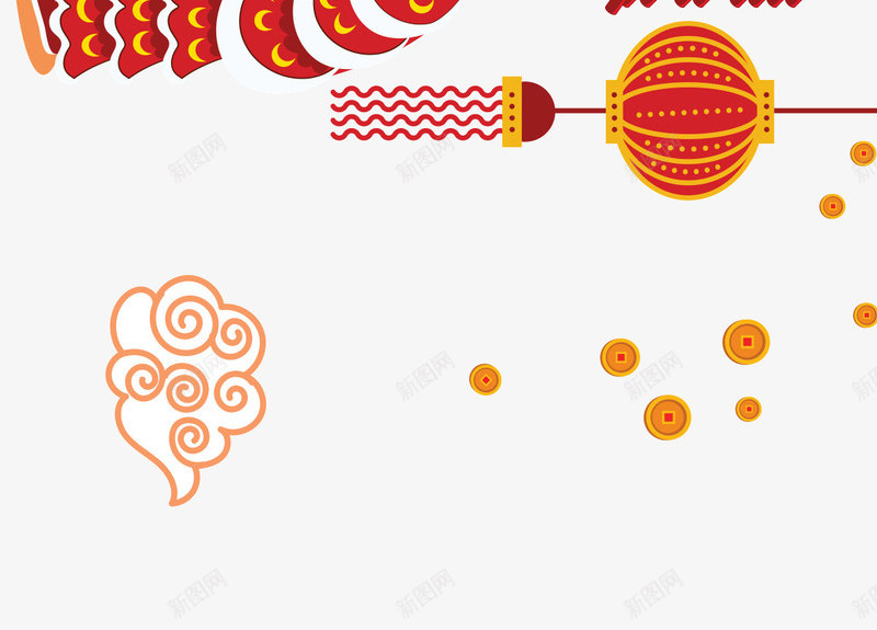 舞狮和祥云手绘图png免抠素材_88icon https://88icon.com 云朵 喜庆 挂饰 新年 灯笼 祥云 简图 舞狮表演