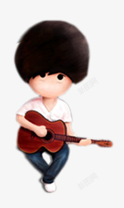 精美吉他唯美精美卡通可爱男孩弹吉他高清图片