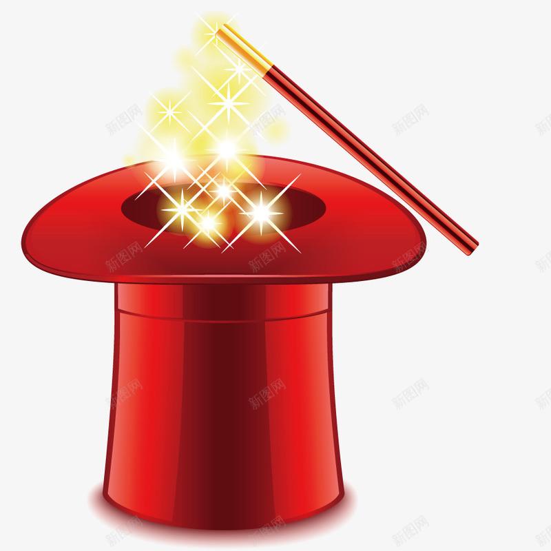 红色魔术帽子矢量图eps免抠素材_88icon https://88icon.com 亮光 才艺展示 星星 艺术表演 魔术棒 魔术道具 矢量图