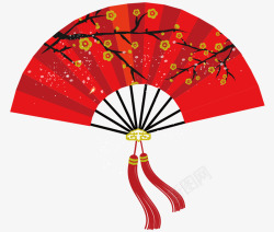 中国风红色折纸扇喜庆红色梅花扇子高清图片