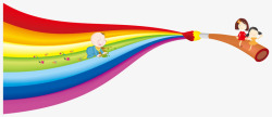 卡通吃西瓜的孩童插图卡通孩童画笔绘出彩虹插图高清图片