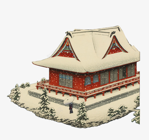 复古手绘雪中建筑png免抠素材_88icon https://88icon.com 复古 建筑