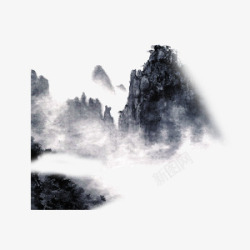 中国风水墨画青山雾霭素材