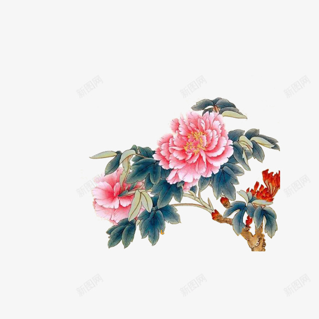 手绘牡丹花蓝色叶子png免抠素材_88icon https://88icon.com 叶子 手绘 牡丹花 蓝色