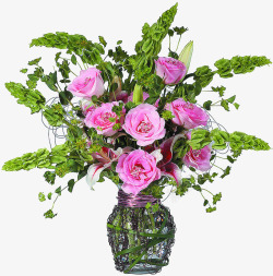 粉色玫瑰花绿叶盆栽素材