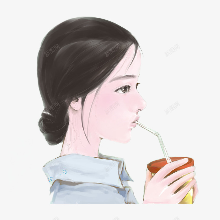 手绘美女喝果汁png免抠素材_88icon https://88icon.com 唯美 喝果汁 手绘 插画 果汁 美女 美女喝果汁 饮料