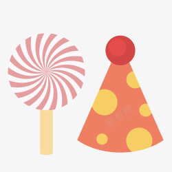 彩虹棒棒糖和红色的帽子素材