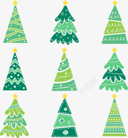 9款清新绿色圣诞树矢量图素材
