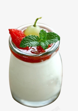 草莓点缀背景图玻璃瓶酸奶高清图片