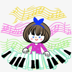 彩绘小女孩弹钢琴的手素材