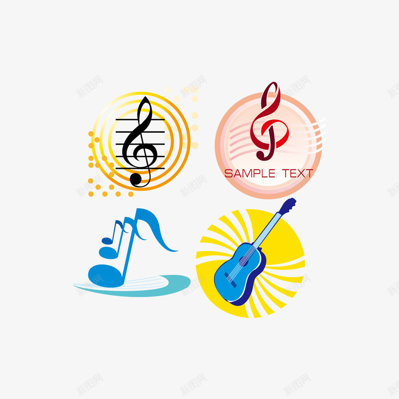 吉他和音符矢量图ai免抠素材_88icon https://88icon.com 吉他 矢量音符 音符 矢量图