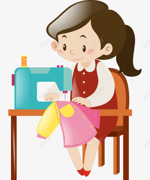 做衣服的女人png免抠素材_88icon https://88icon.com 卡通 女人 工作的 手绘 漂亮的 缝纫机 设计师