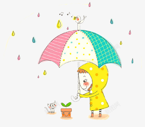手绘小女孩拿伞png免抠素材_88icon https://88icon.com 下雨 卡通 可爱 小猫 盆栽
