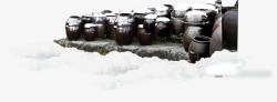 瓦罐冬日庭院雪景素材