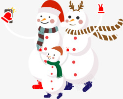 手绘圣诞节雪人家族装饰矢量图素材