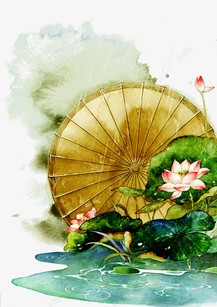 水彩风景png免抠素材_88icon https://88icon.com 中国风 古风 水 水墨画 烟雨 荷叶 荷花 莲花 连夜 雨伞