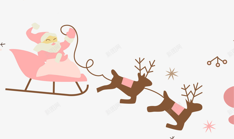 圣诞节棕色麋鹿拉车png免抠素材_88icon https://88icon.com 圣诞老人 圣诞节麋鹿 棕色麋鹿 温馨 粉色雪橇 麋鹿拉车
