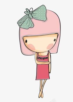 卡通手绘粉色头发的女孩素材