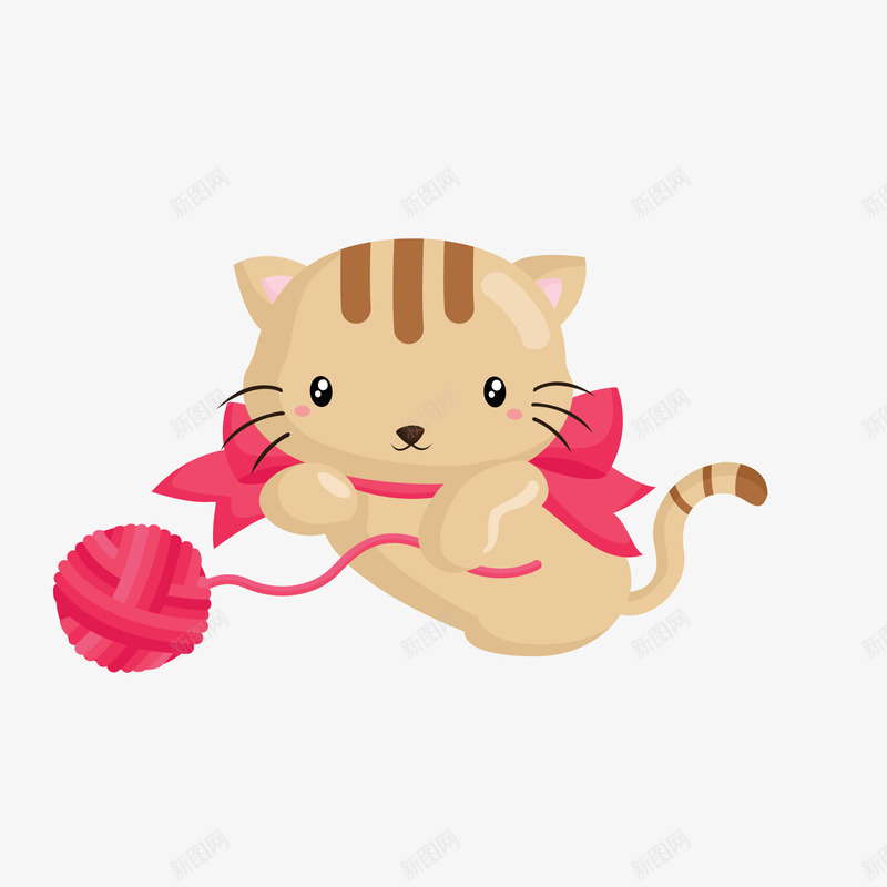 可爱的小猫咪动物矢量图ai免抠素材_88icon https://88icon.com 动物设计 卡通 可爱 小猫咪 毛线球 矢量图