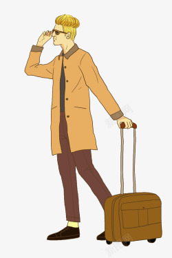卡通拉着行李箱的男人图素材