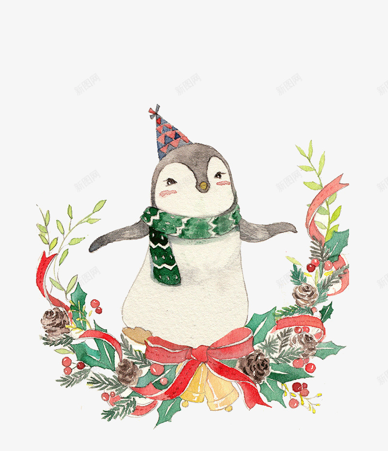 圣诞企鹅插画png免抠素材_88icon https://88icon.com 创意 圣诞企鹅 手绘 插画