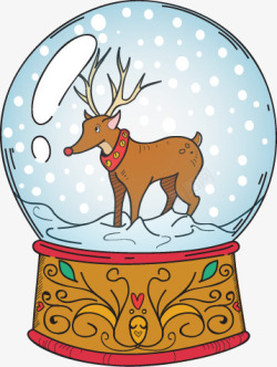 卡通圣诞玻璃球下雪小鹿矢量图素材