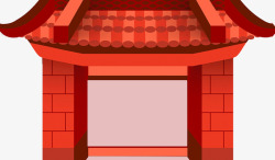 春节红色房屋大门素材
