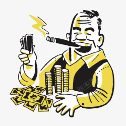 抽雪茄的男人卡通漫画开心的抽雪茄的赌徒高清图片